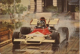 Alan Preece postcard of J.P. Beltoise in the BRM at Casino Square during the Monaco Grand Prix
