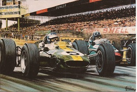 Alan Preece Postcard of Jim Clark Lotus 33 & Graham Hill BRM Silverstone 1965